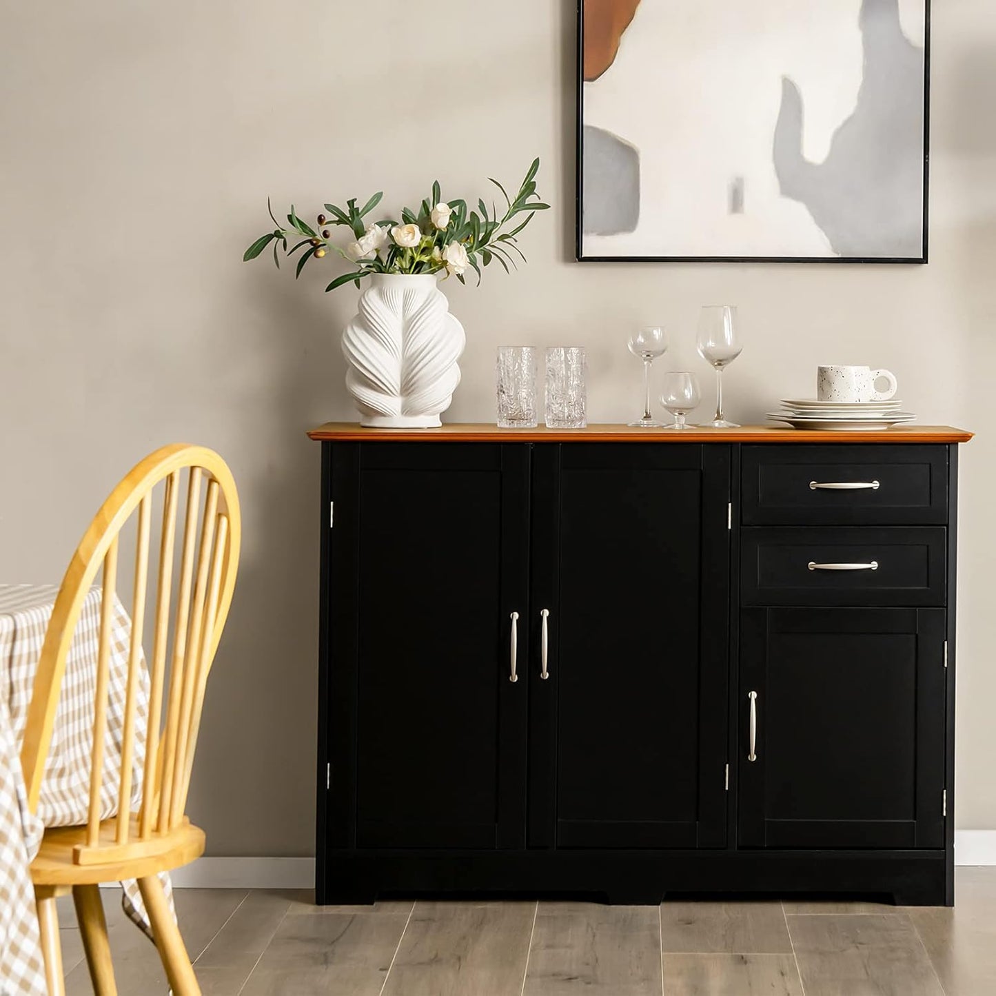 Buffet Cabinet With 3 Doors, 2 Drawers & Adjustable Shelf Console