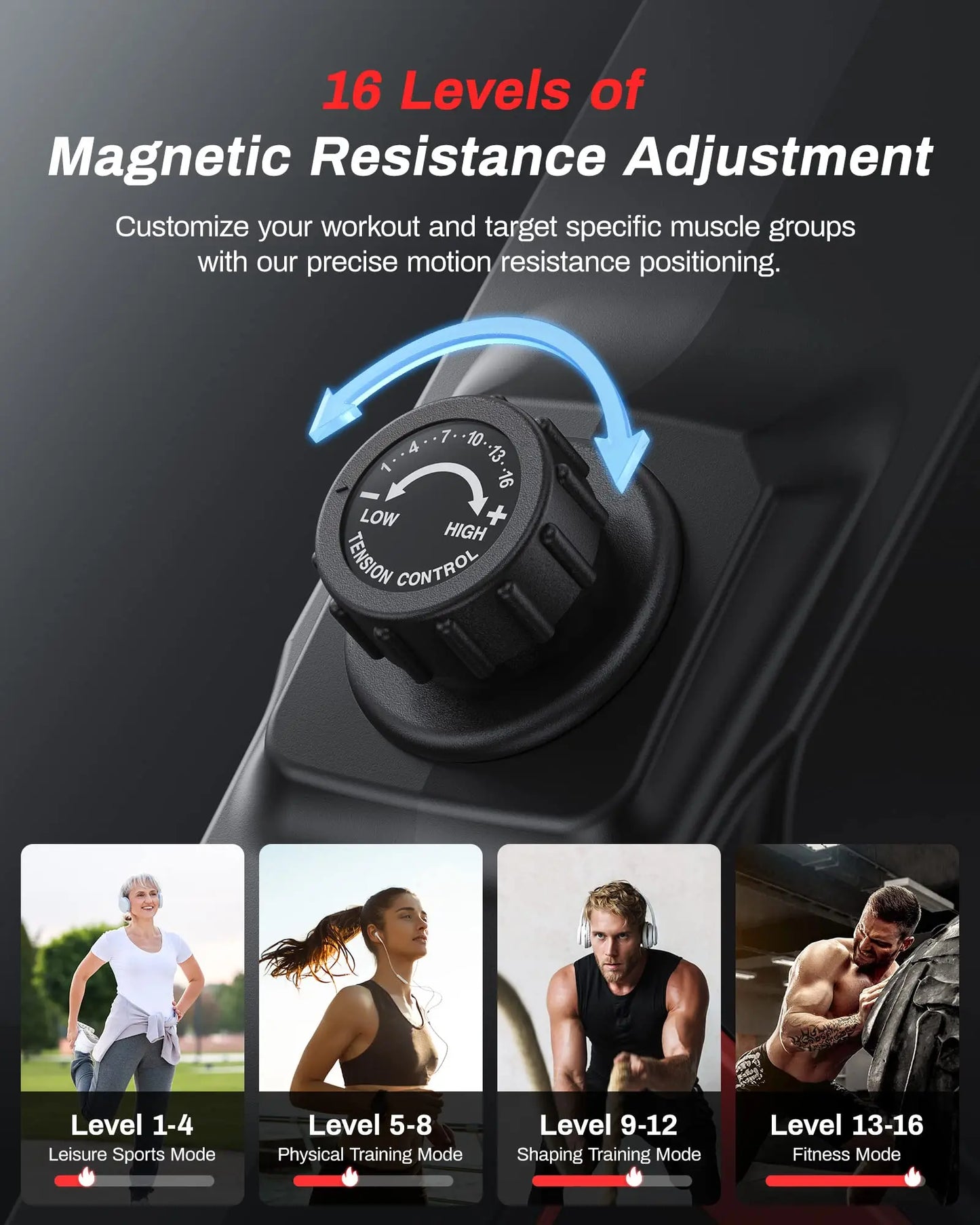 16 Levels Quiet Resistance Foldable Compact Rowing Machine