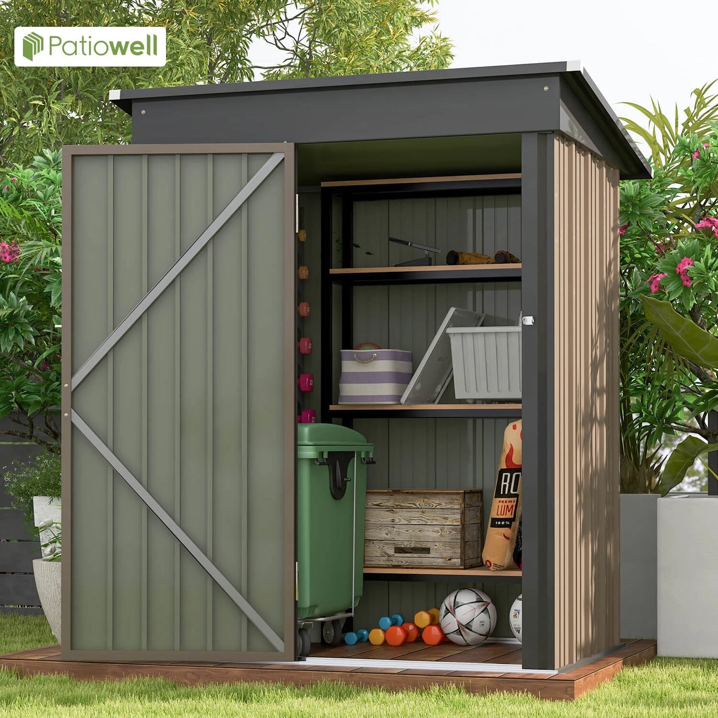 Patio well 5x3 FT Outdoor Storage Shed with Sloping Roof