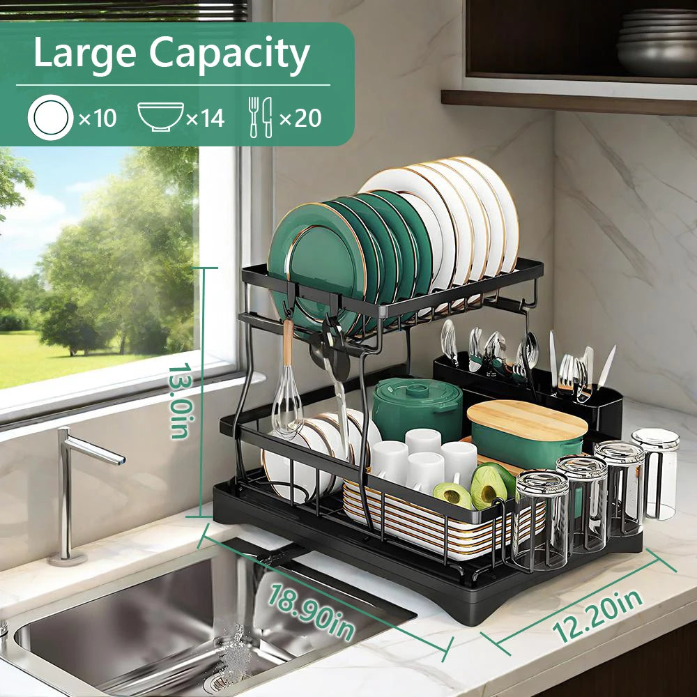 Home Kitchen 2-Tier Stainless Steel Foldable Dish Racks