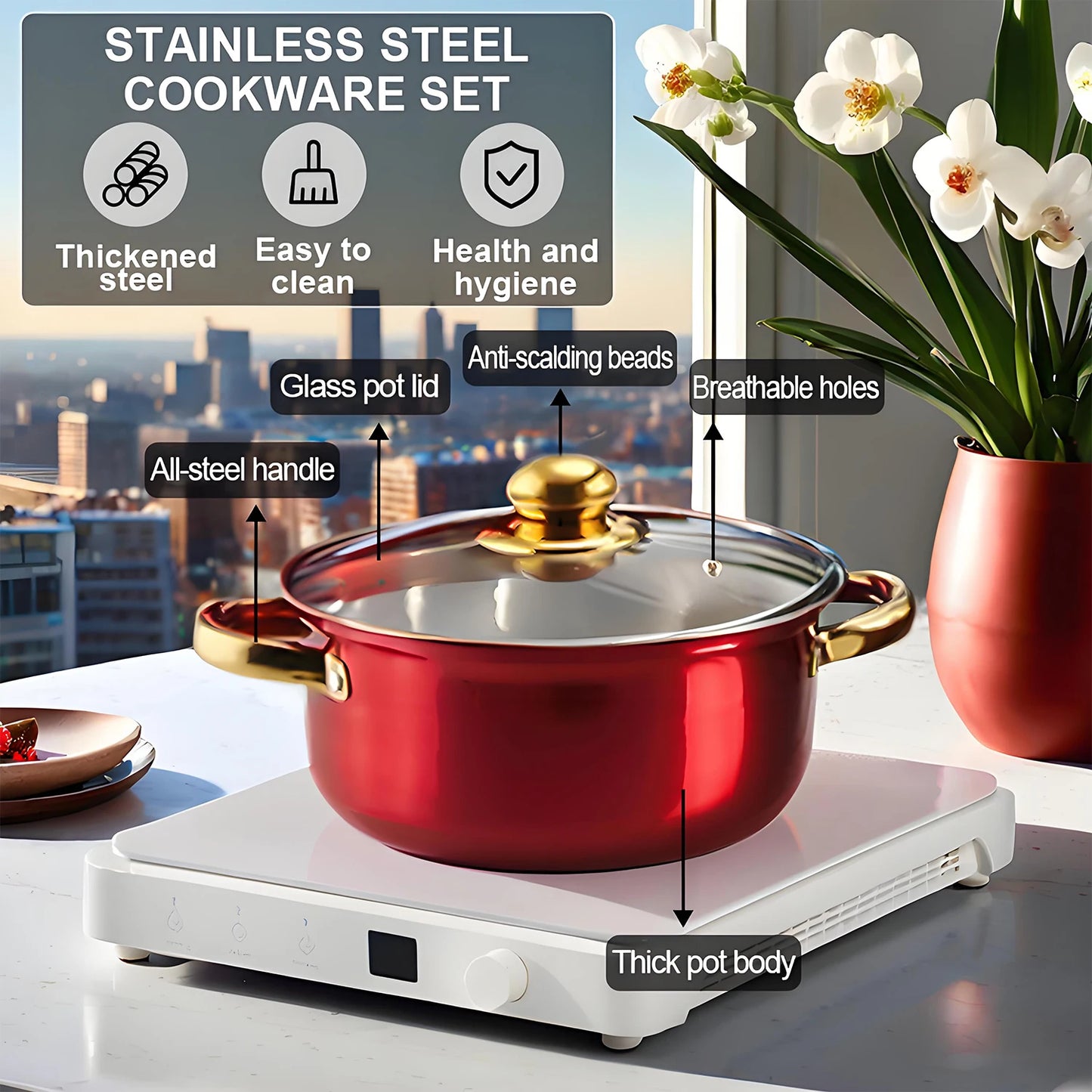 12-Piece, Stainless Steel, Non-Stick, Kitchen Cookware