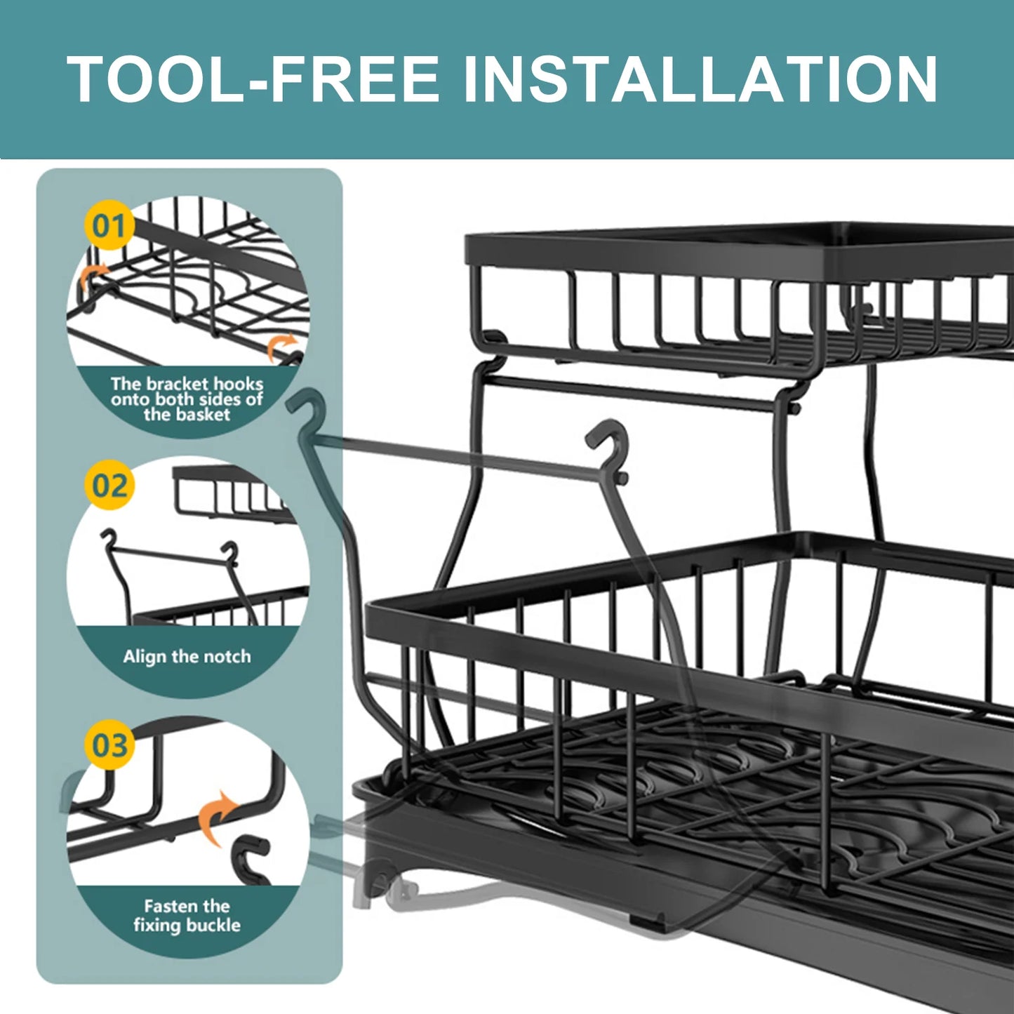 Home Kitchen 2-Tier Stainless Steel Foldable Dish Racks