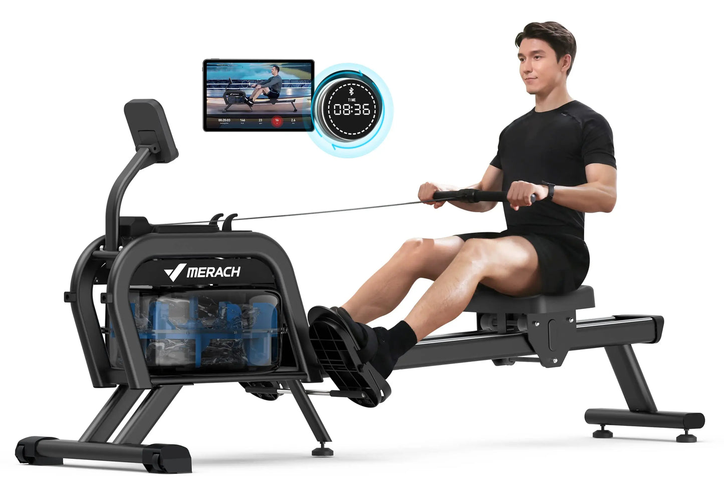 Bluetooth Magnetic Rower Machine with Dual Slide Rail.
