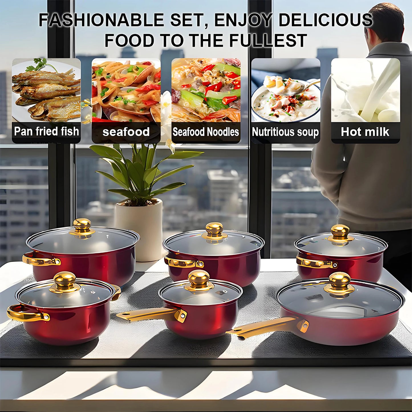 12-Piece, Stainless Steel, Non-Stick, Kitchen Cookware