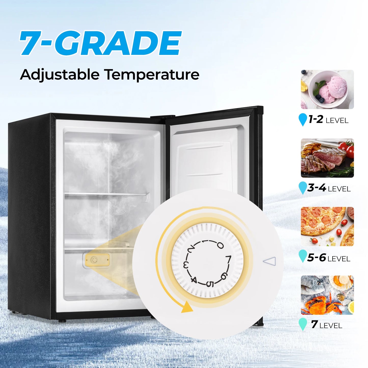 3.0 Cubic Upright freezer with Reversible Door.