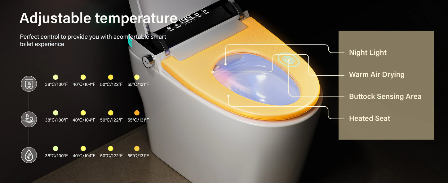 Smart Toilet with Built-in Bidet, AUTO Open/Close.