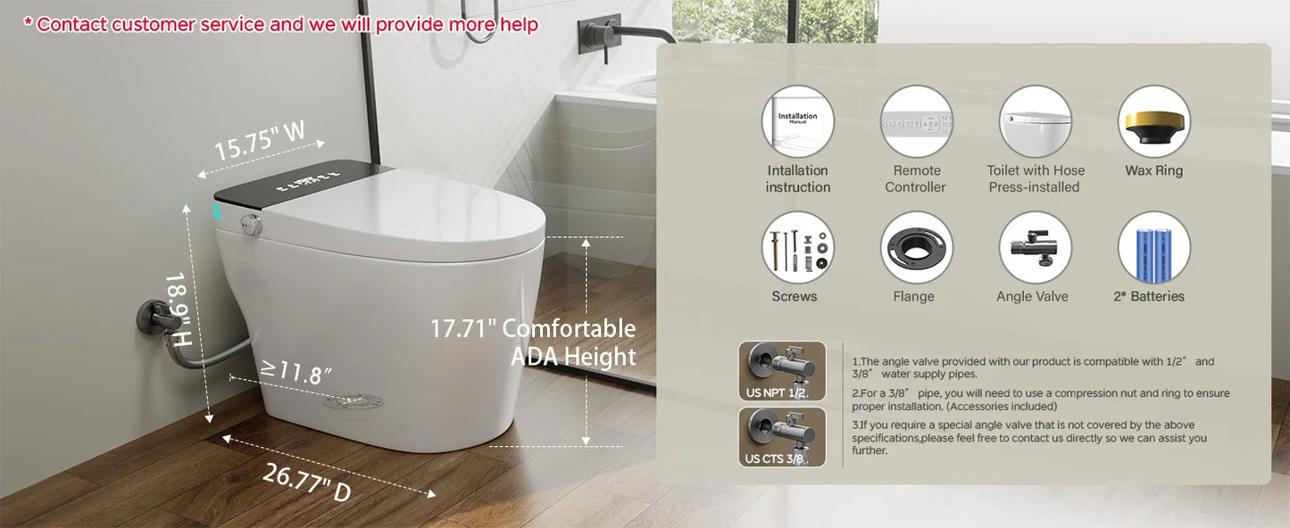 Smart Toilet with Built-in Bidet, AUTO Open/Close.