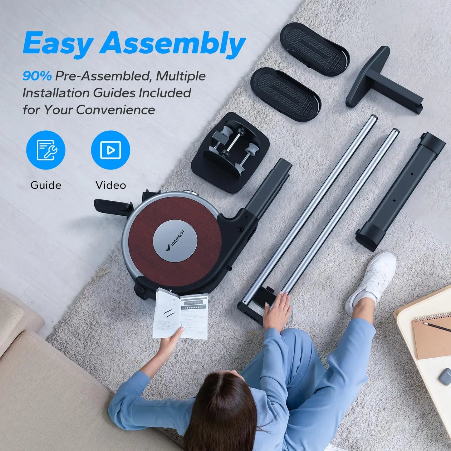 Bluetooth Magnetic Rower Machine with Dual Slide Rail.
