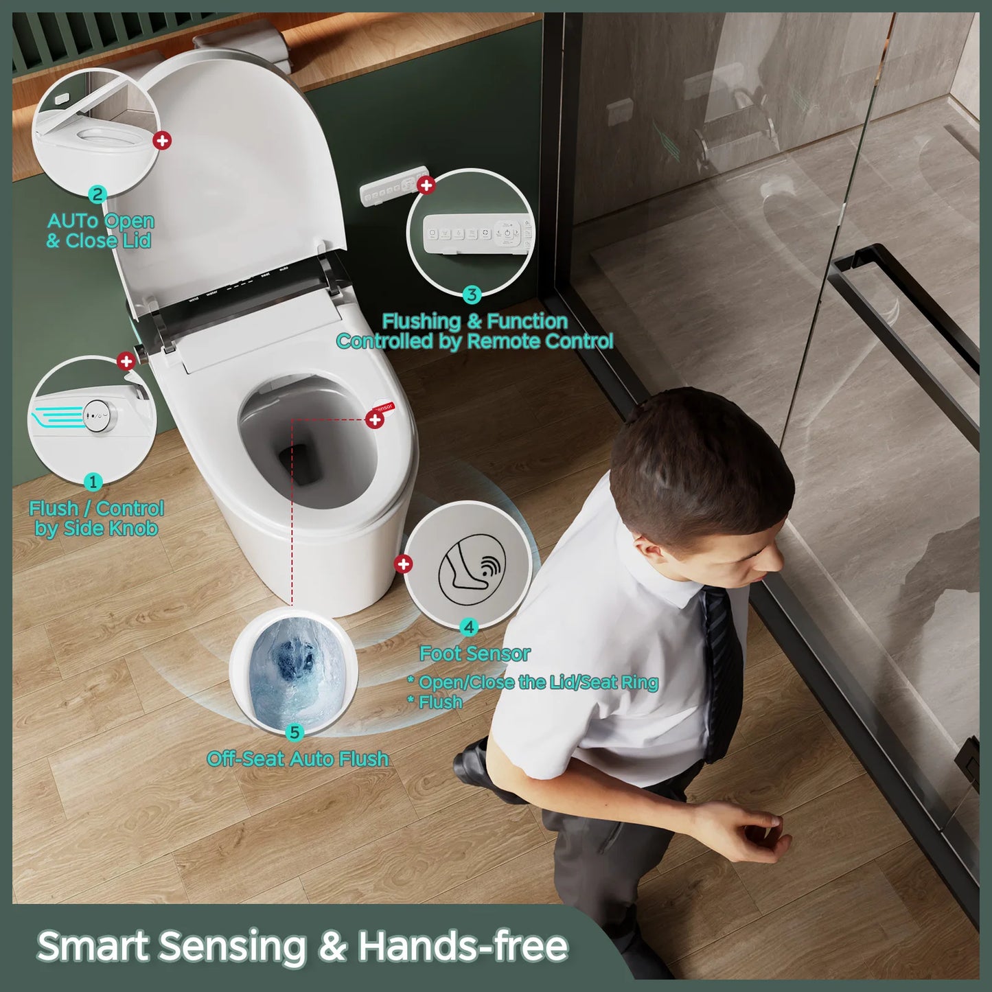 One-Piece Toilet with Dual Auto Flush in 1.28GPF