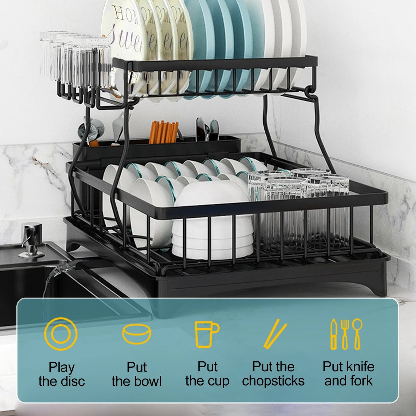 Home Kitchen 2-Tier Stainless Steel Foldable Dish Racks