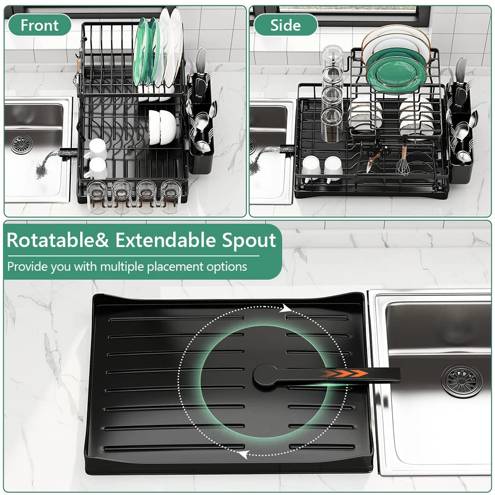 Home Kitchen 2-Tier Stainless Steel Foldable Dish Racks