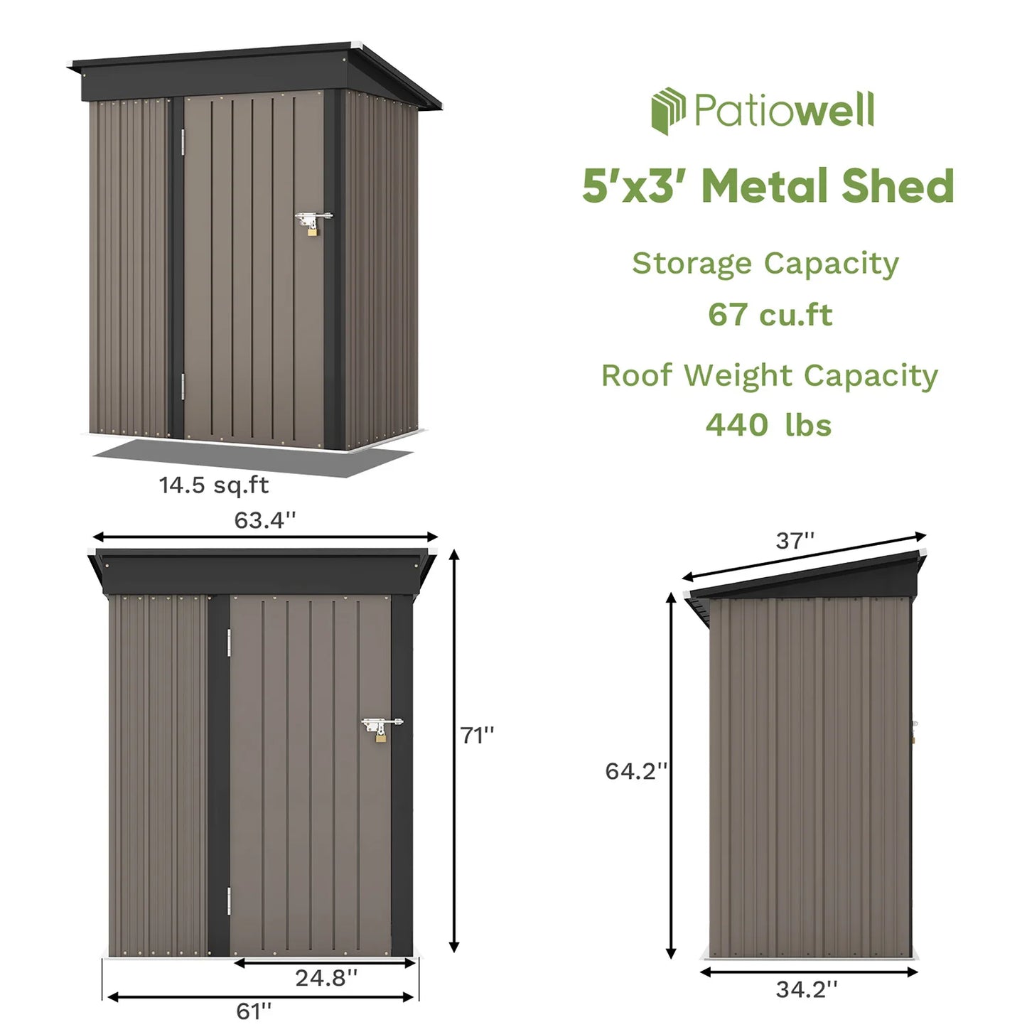 Patio well 5x3 FT Outdoor Storage Shed with Sloping Roof