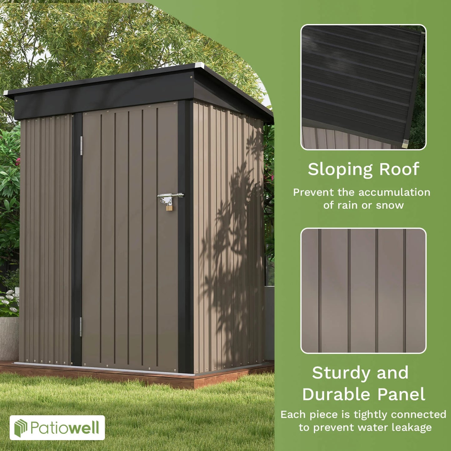 Patio well 5x3 FT Outdoor Storage Shed with Sloping Roof