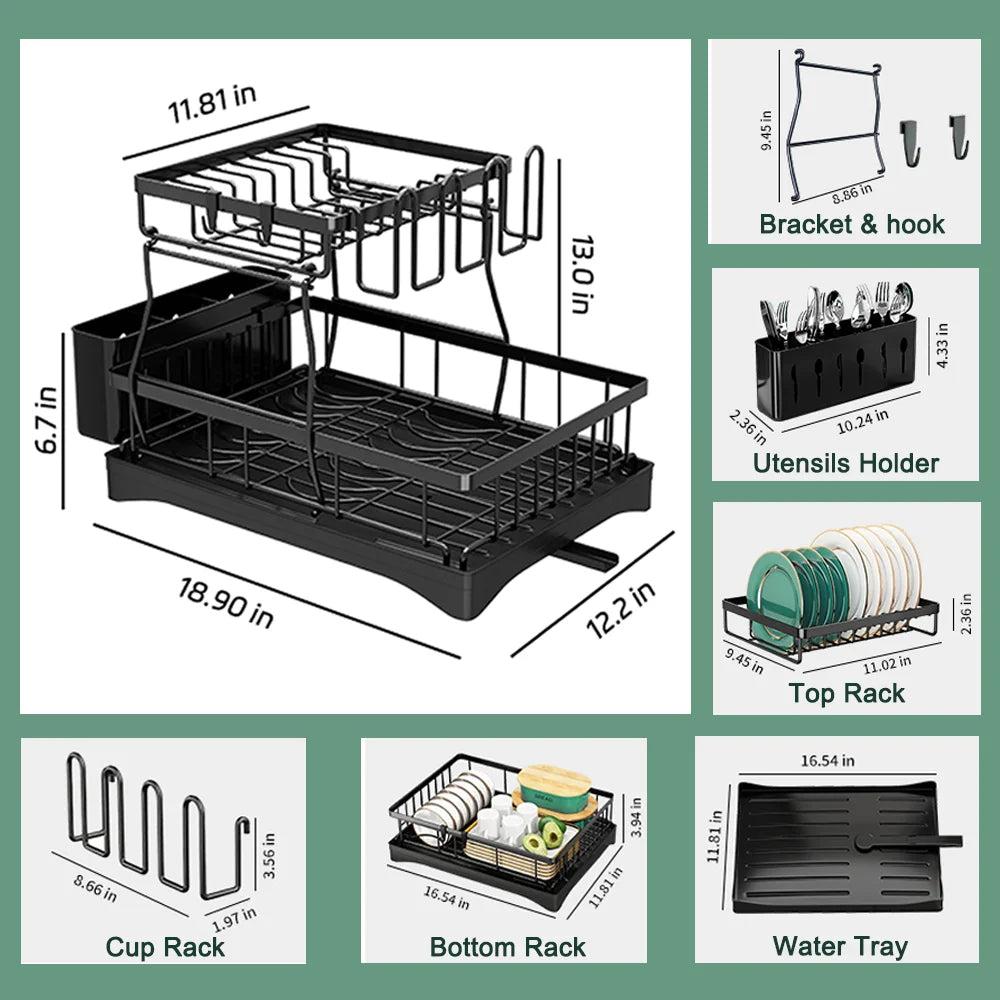 Home Kitchen 2-Tier Stainless Steel Foldable Dish Racks