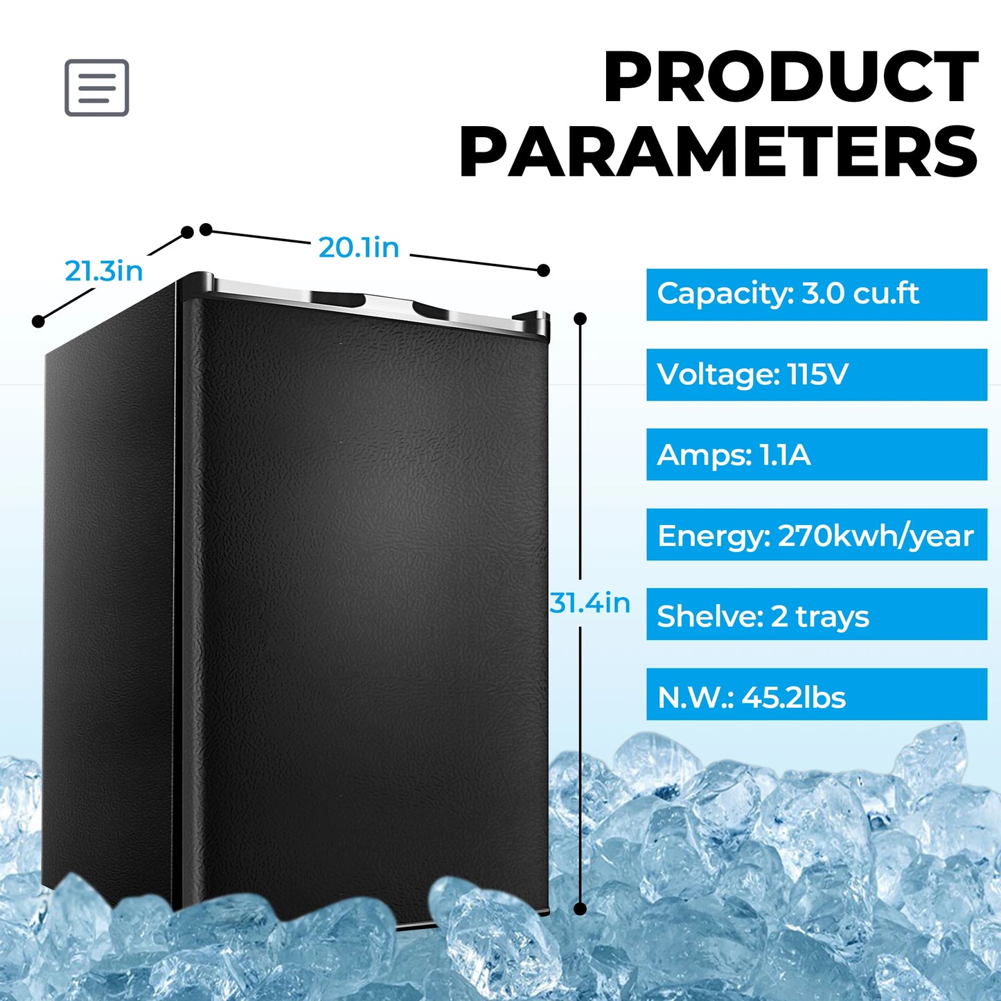 3.0 Cubic Upright freezer with Reversible Door.