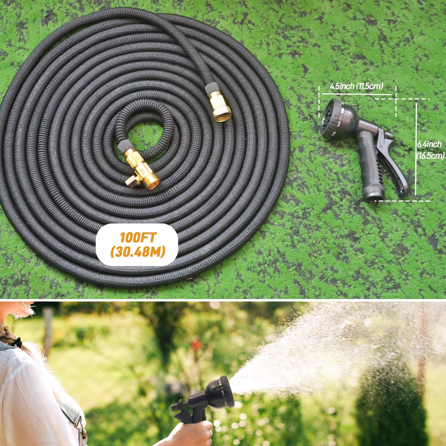 25ft/100ft Expandable Garden Hose with Nozzle
