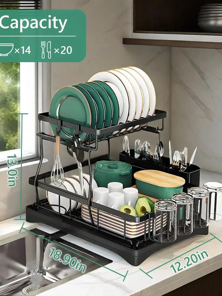 Home Kitchen 2-Tier Stainless Steel Foldable Dish Racks