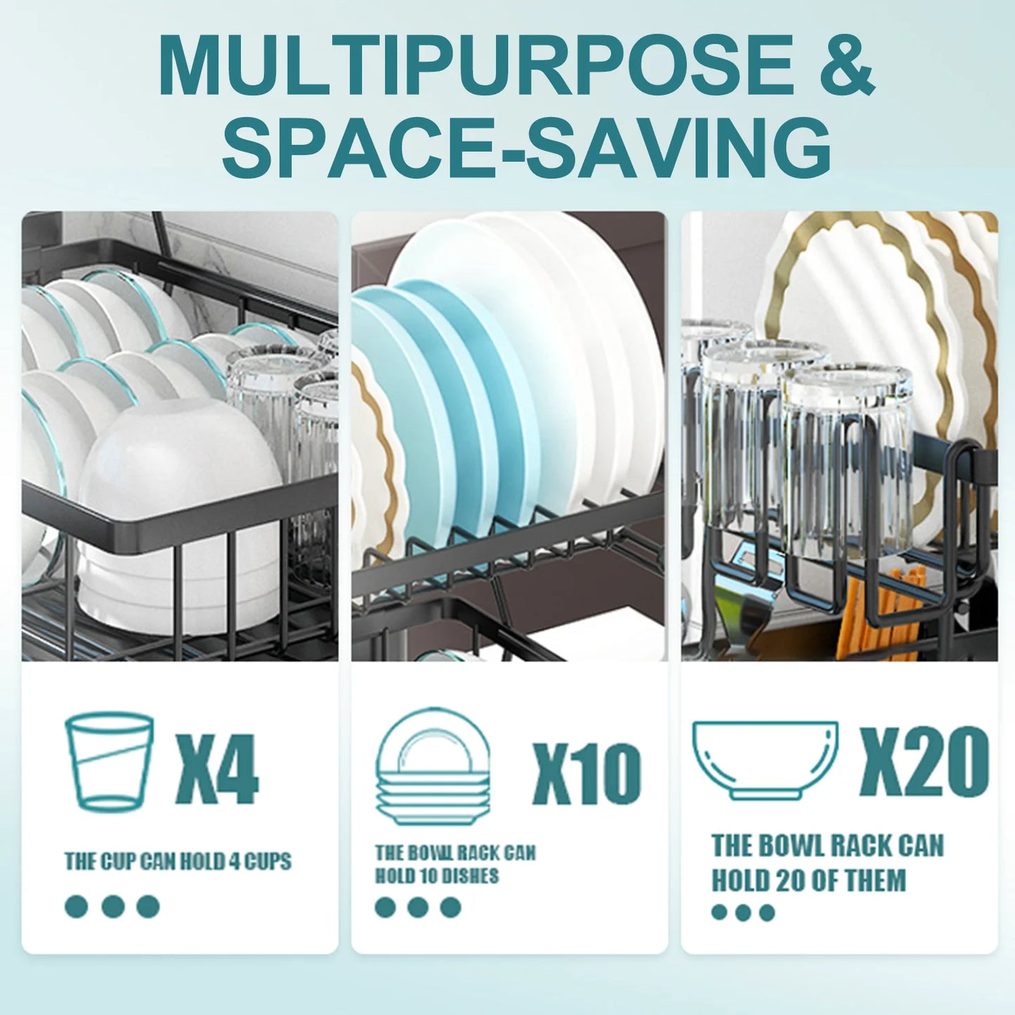 Home Kitchen 2-Tier Stainless Steel Foldable Dish Racks