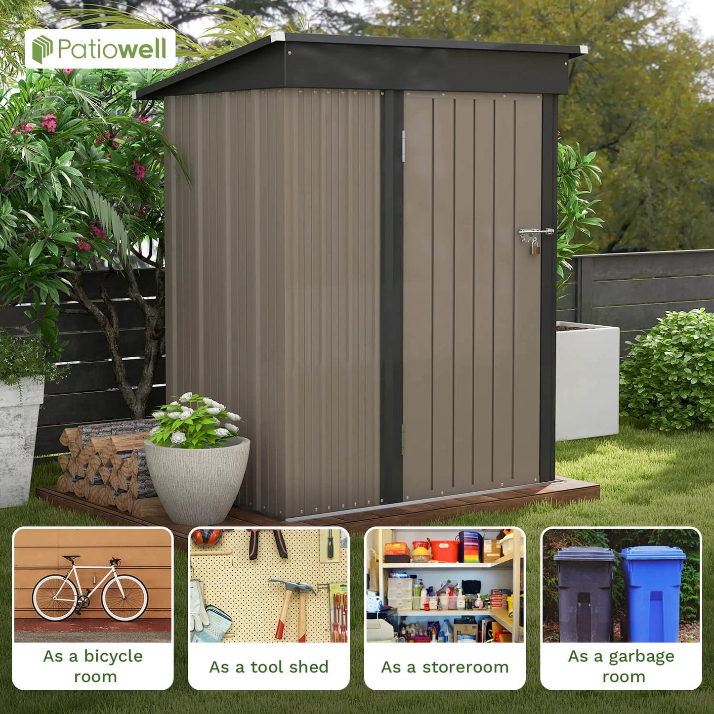 Patio well 5x3 FT Outdoor Storage Shed with Sloping Roof