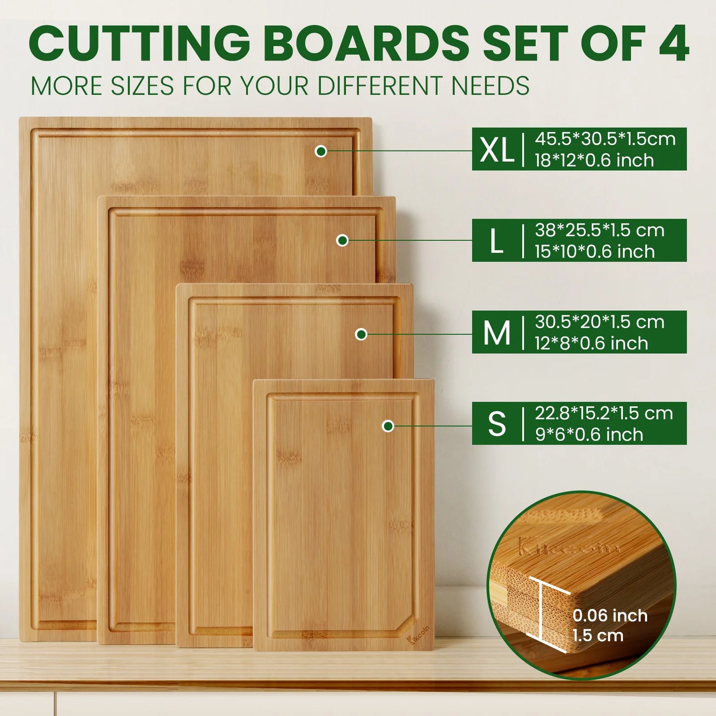 Heavy duty cutting board with juice groove, inner handle design.