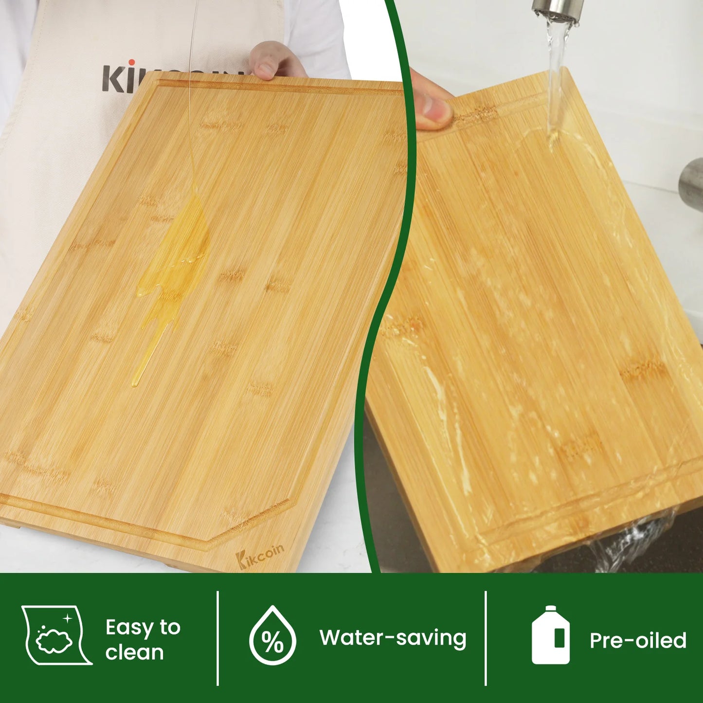Heavy duty cutting board with juice groove, inner handle design.