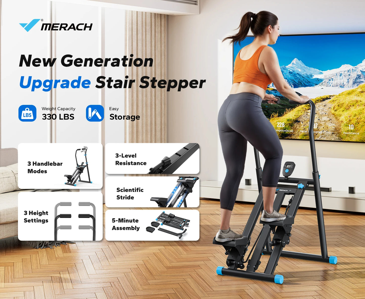 Stair Stepper Folding Exercise Climber with Extended Step Range
