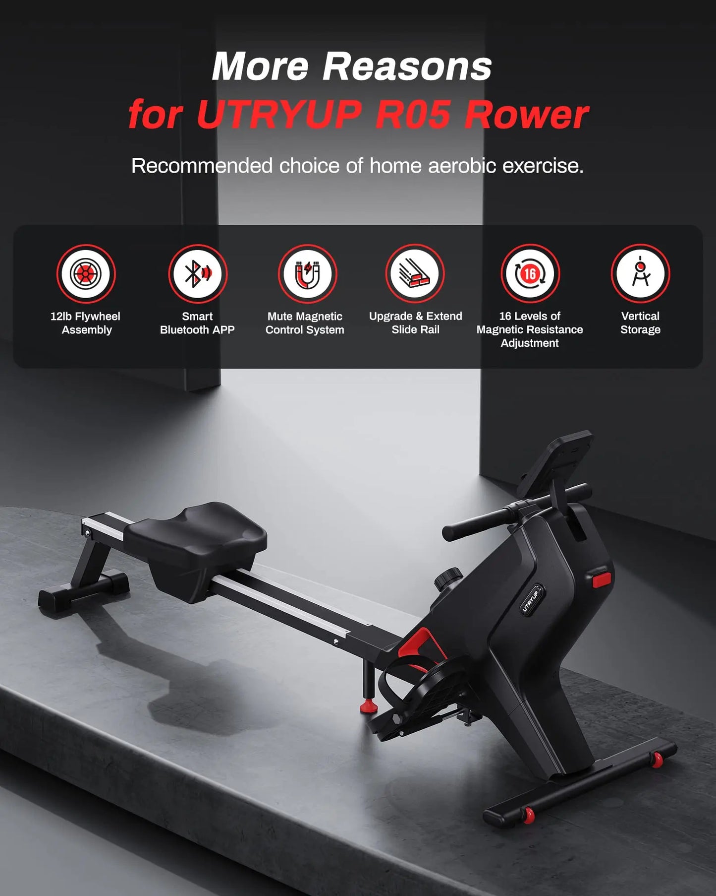 16 Levels Quiet Resistance Foldable Compact Rowing Machine