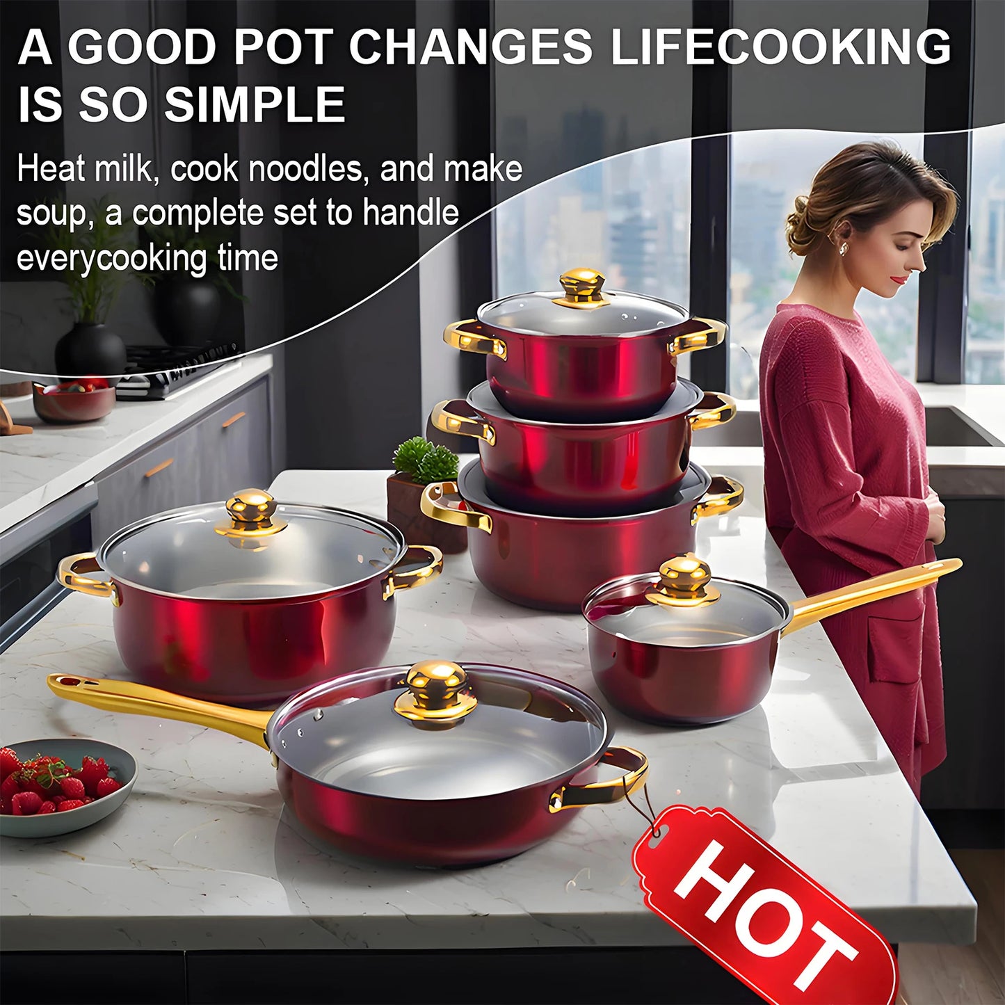 12-Piece, Stainless Steel, Non-Stick Cookware Set