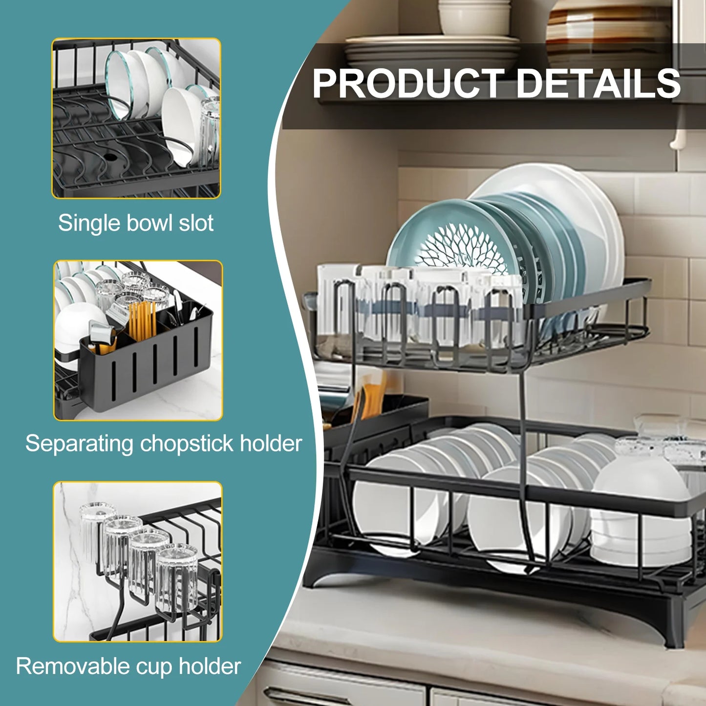 Home Kitchen 2-Tier Stainless Steel Foldable Dish Racks