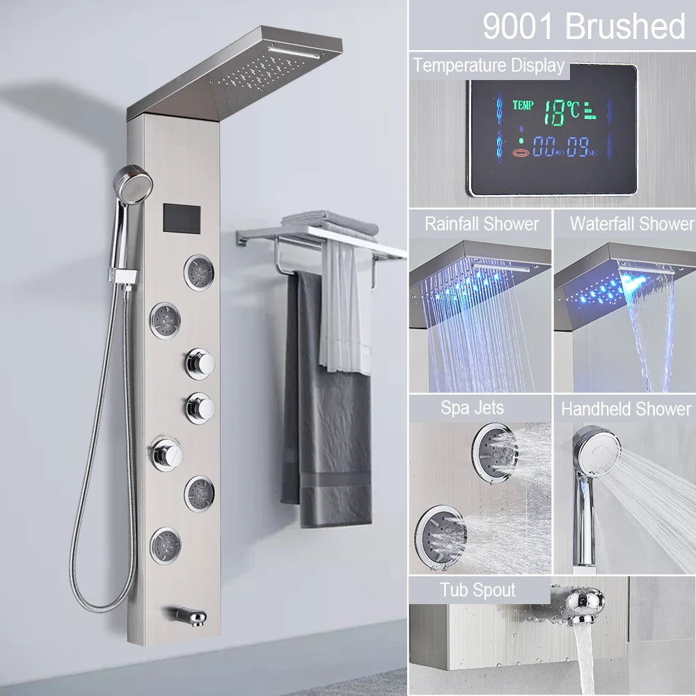 Digital Display LED Shower Panel Waterfall Rain Shower Faucet Set
