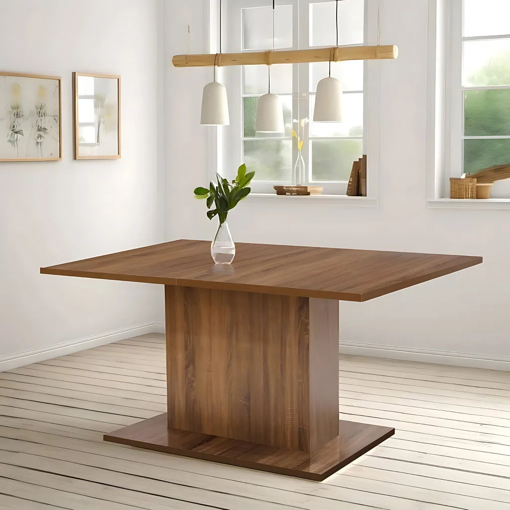 Self-Storing Leaf Pedestal Base, Extendable Dining Table