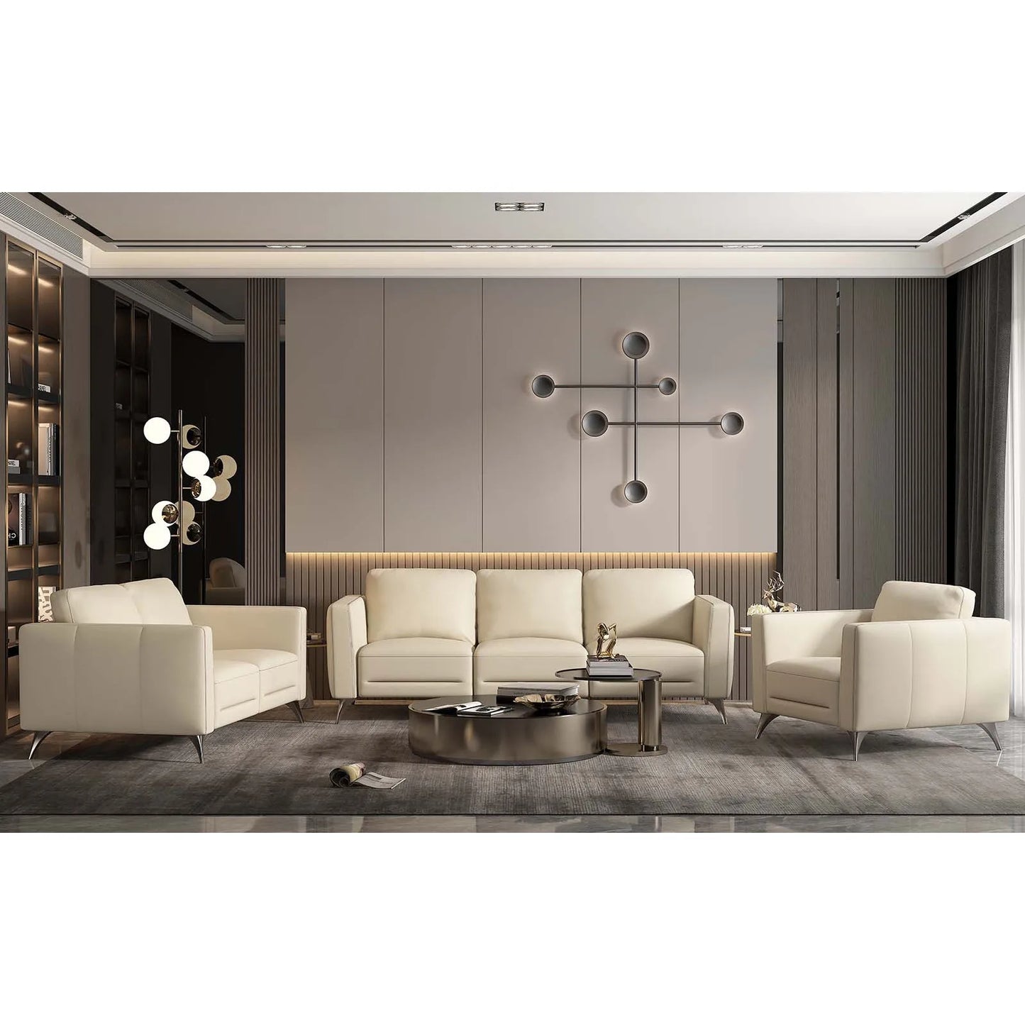 Genuine Leather Loveseat Contemporary Style Chesterfield Sofa