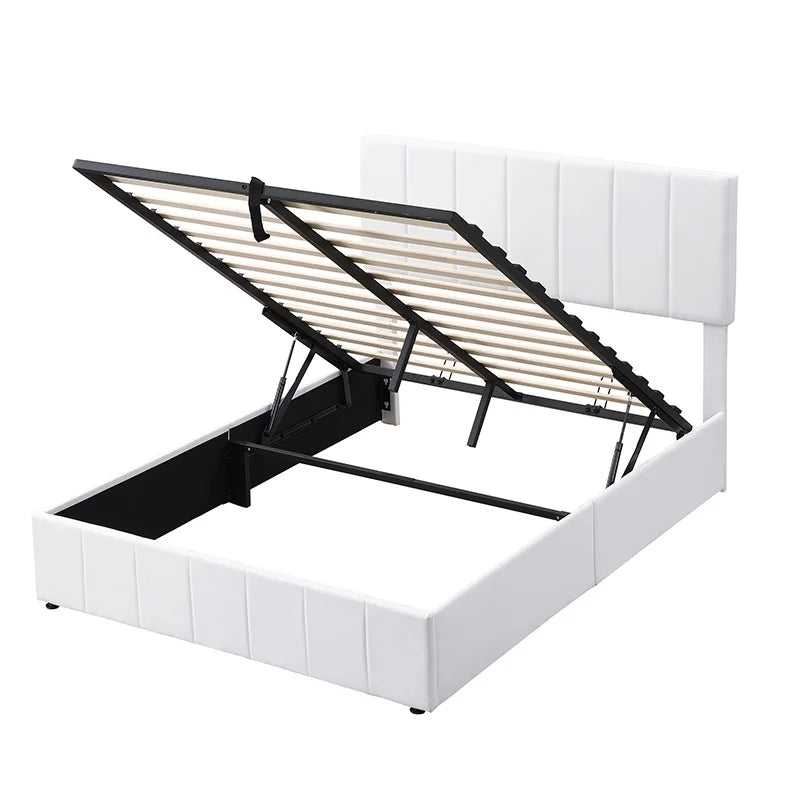 Full-Size White Upholstered Platform Bed