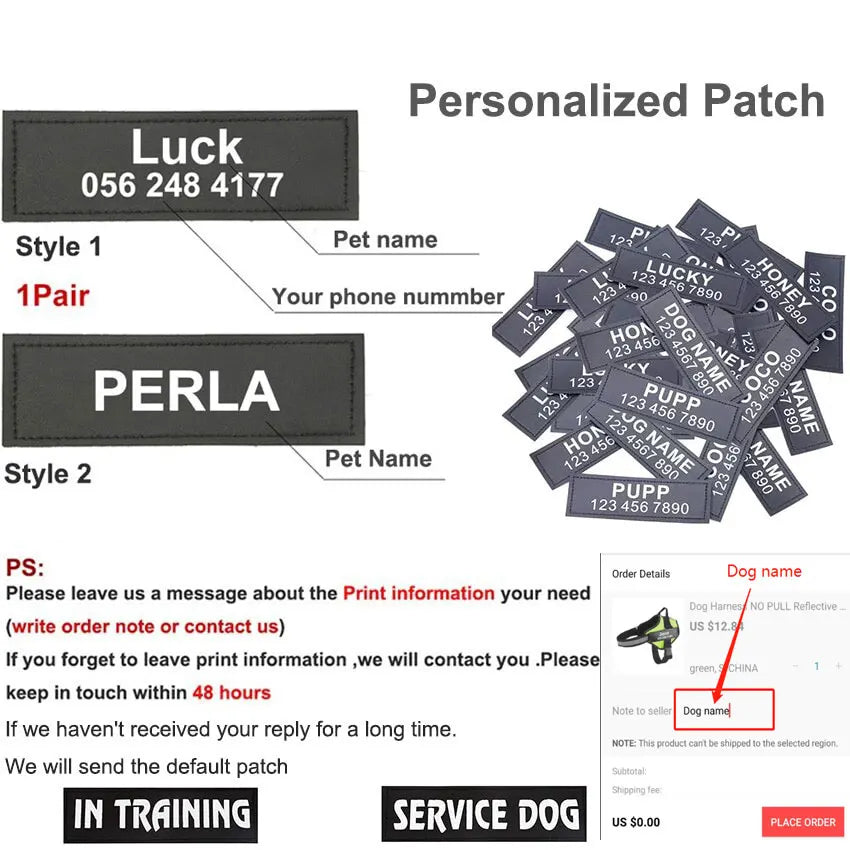 Dog Harness Vest ID Patch Breathable Adjustable