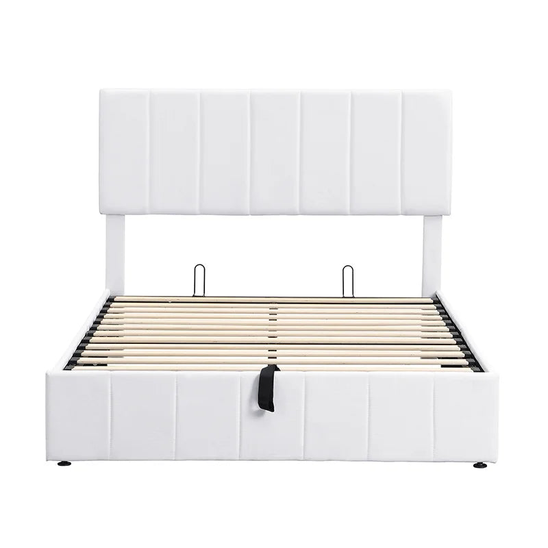 Full-Size White Upholstered Platform Bed