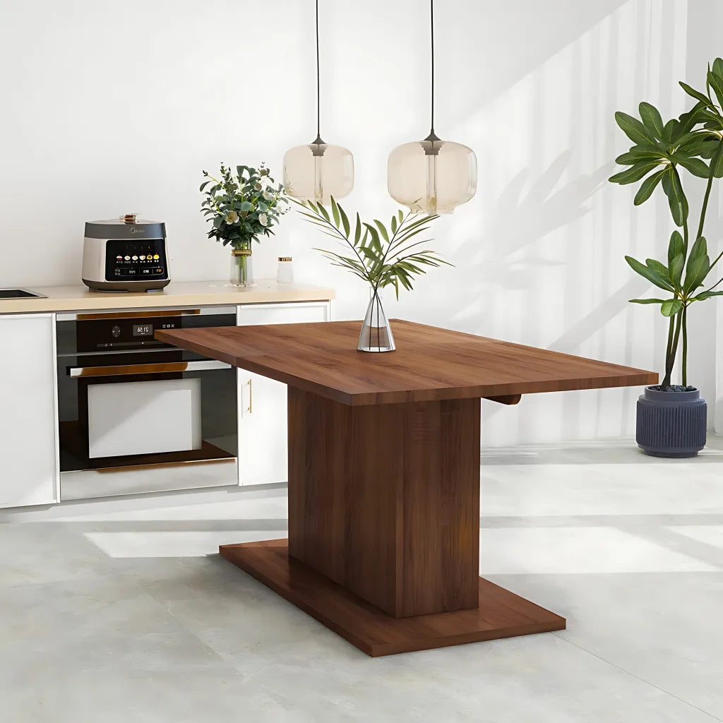 Self-Storing Leaf Pedestal Base, Extendable Dining Table