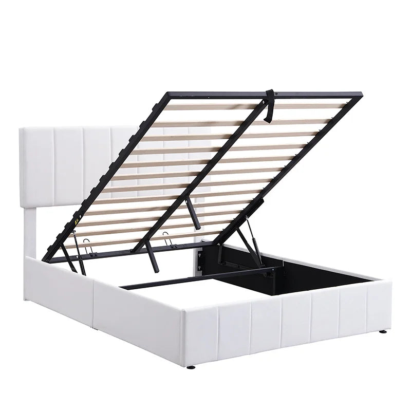Full-Size White Upholstered Platform Bed