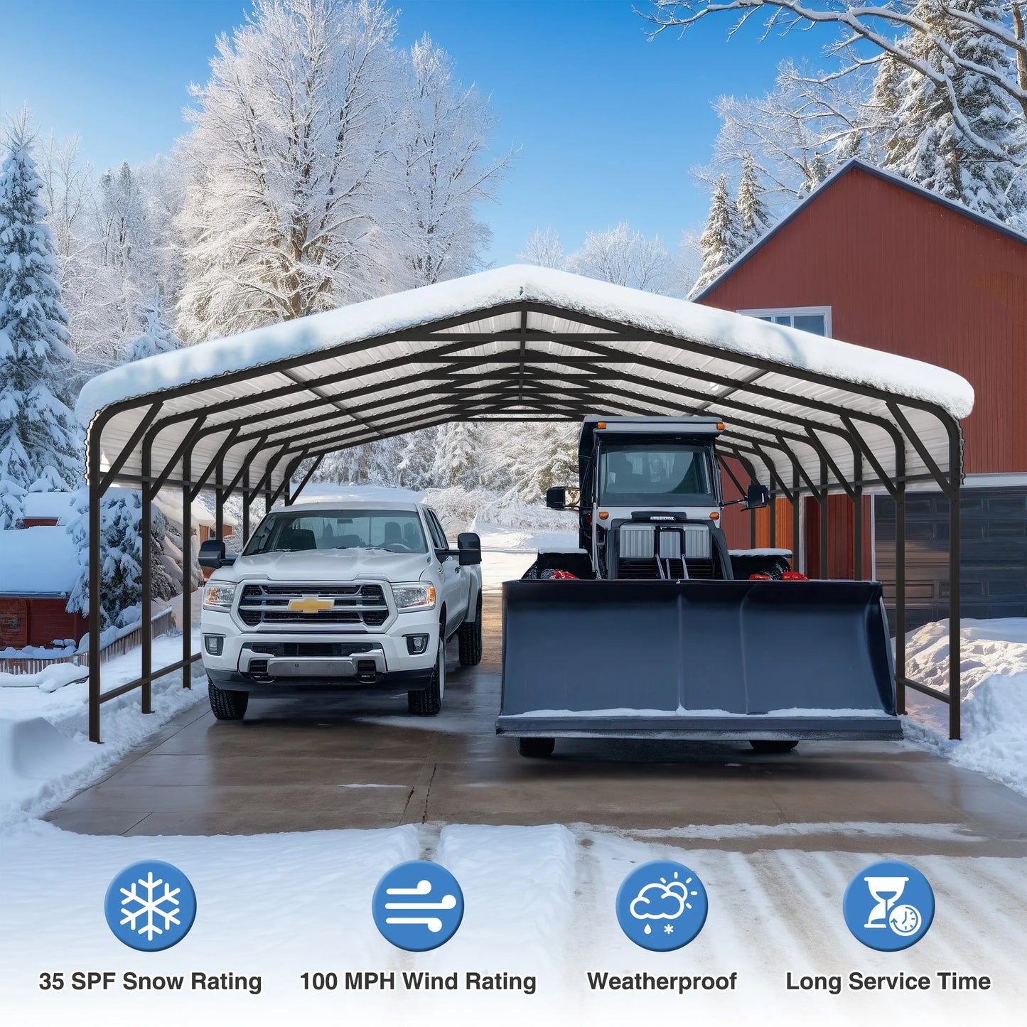 10x15~20x40FT Multi-Size Metal Carport with sturdy base