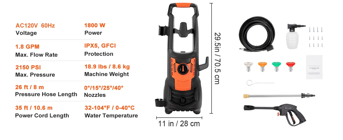 Electric Pressure Washer Power with Quick Connect Nozzles