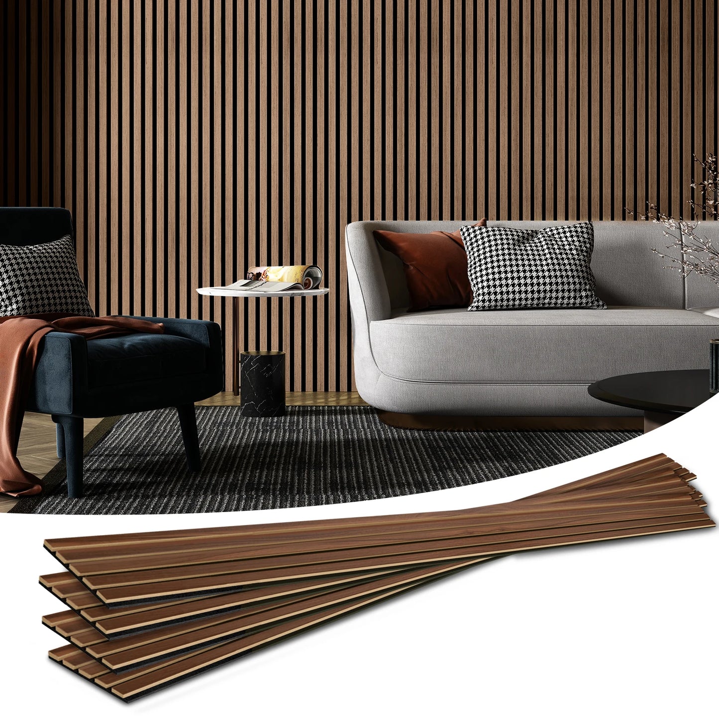 94.5x7.9-inch 4PCS Wood Noise Reduction 3D Textured Wall Panels