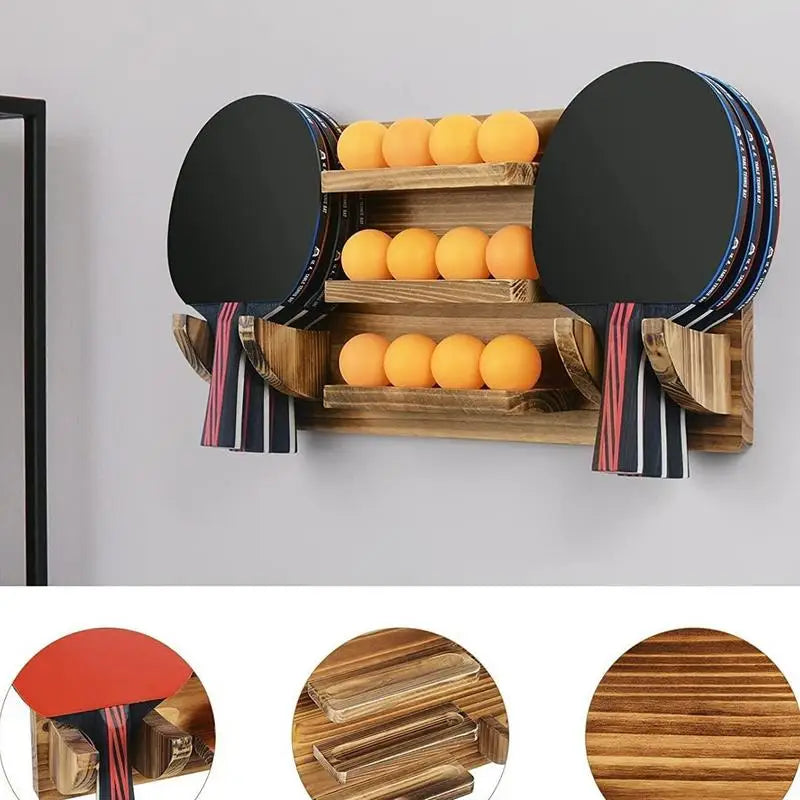 Large Capacity Wooden Table Tennis Paddle Display Holder