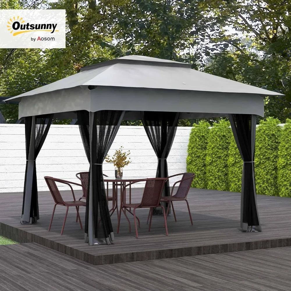 11' x 11'Outdoor Patio Gazebo Shelter with Removable Zipper Netting,