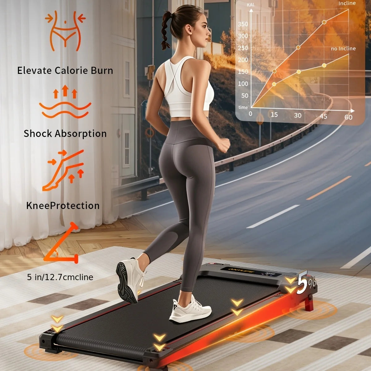 Under Desk Treadmill, Incline Walking Pad Treadmill 330lbs Capacity