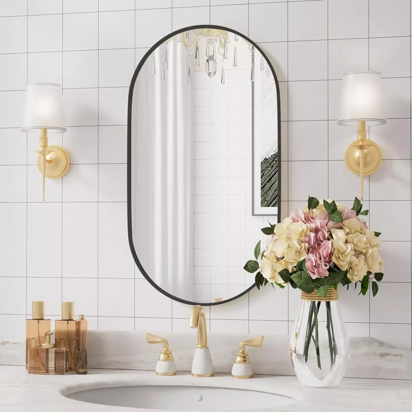 Black Framed Wall Bathroom Accent Vanity Mirror