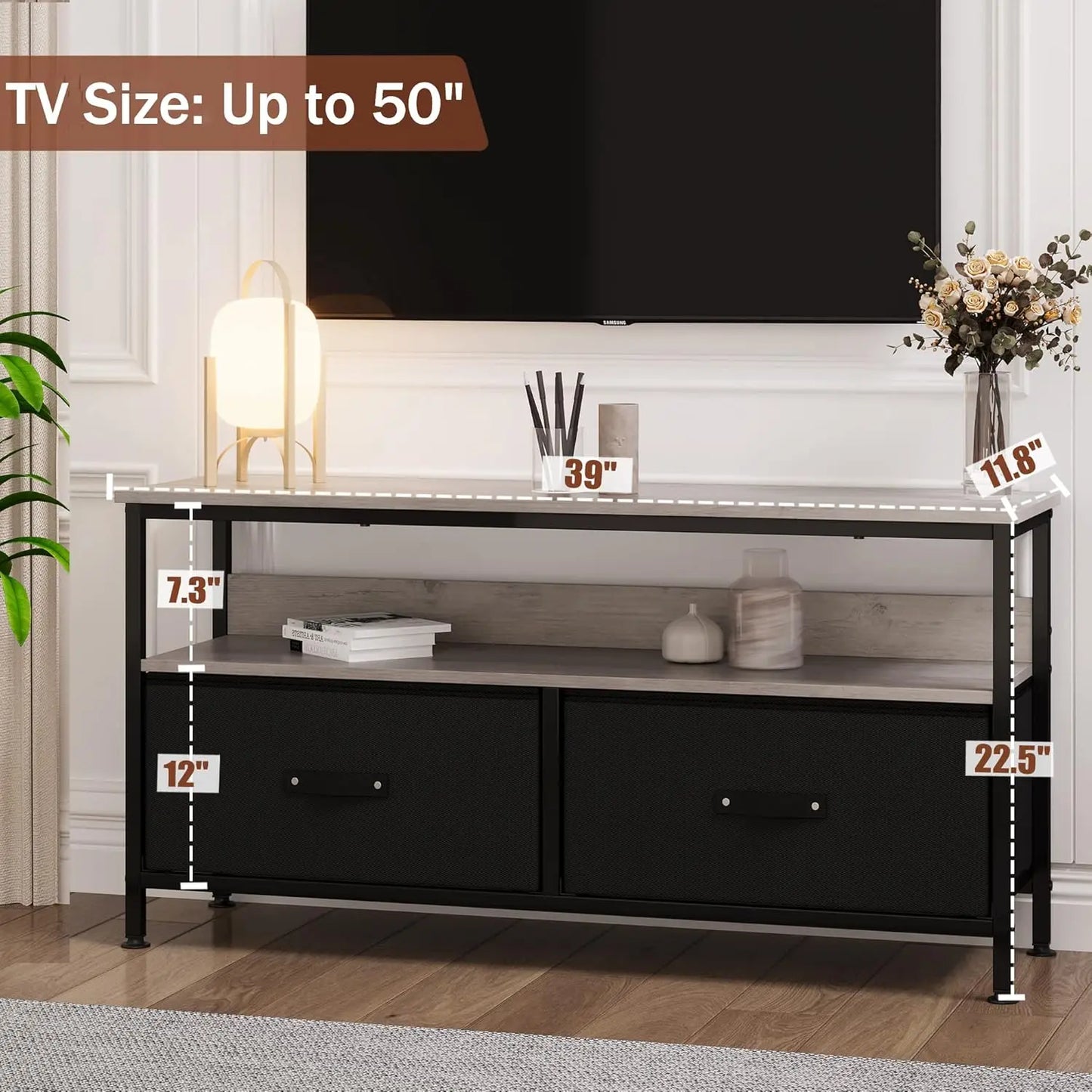 TV Media Console Table with Drawers and Shelves