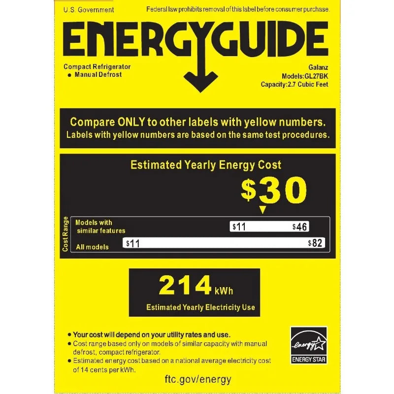 3.2 Cu. Ft. Single Door Mini Fridge, Energy Star Certified