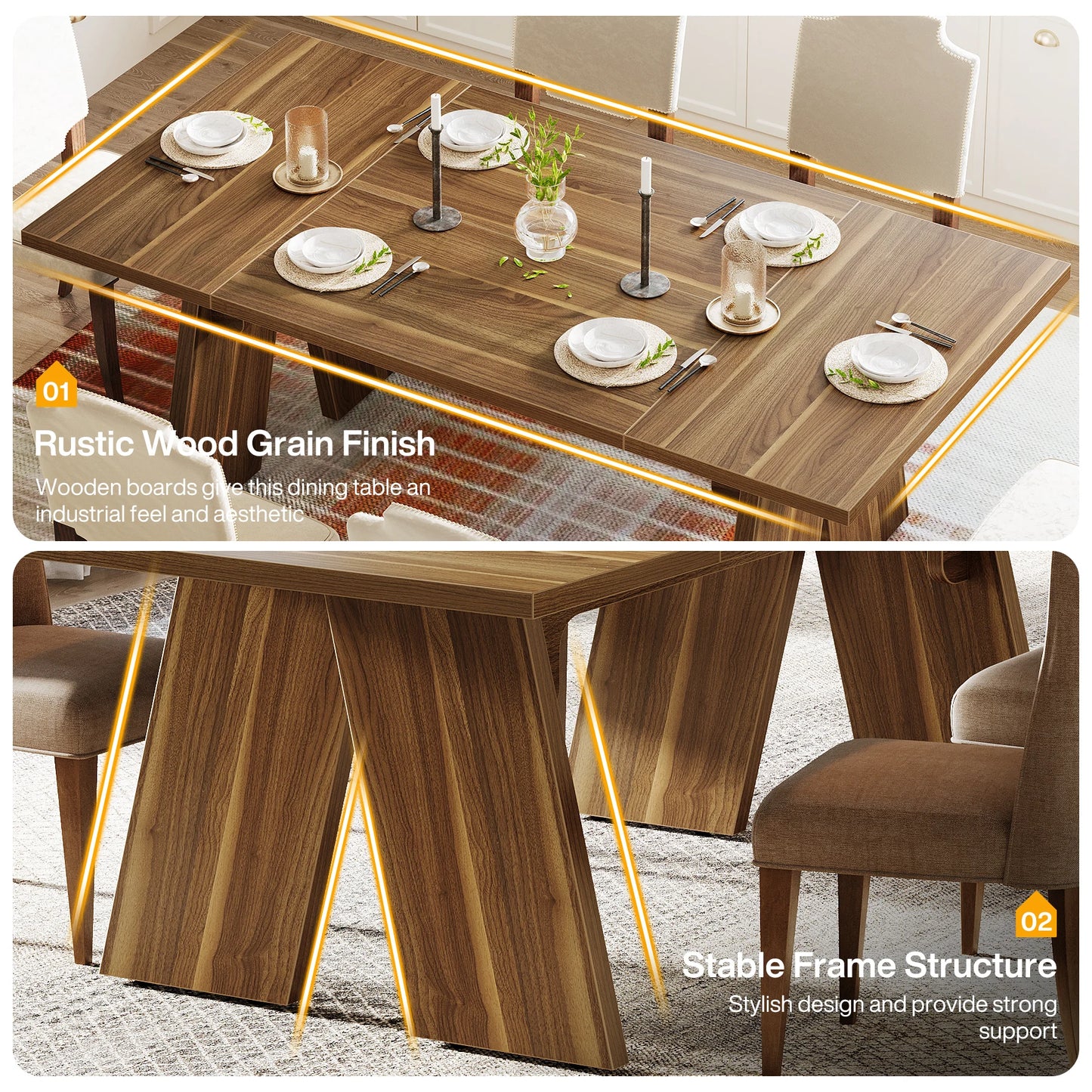 71" Large Dining Table Rectangular Dining Table with Solid Wood Legs