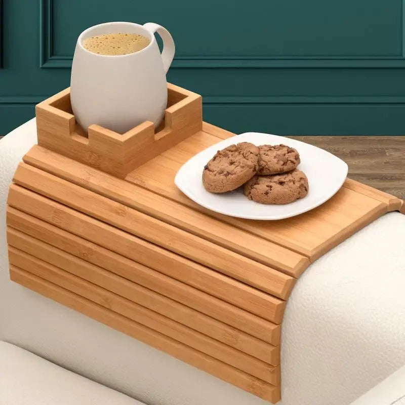 Bamboo Wood Sofa Armrest Tray Anti-Slip