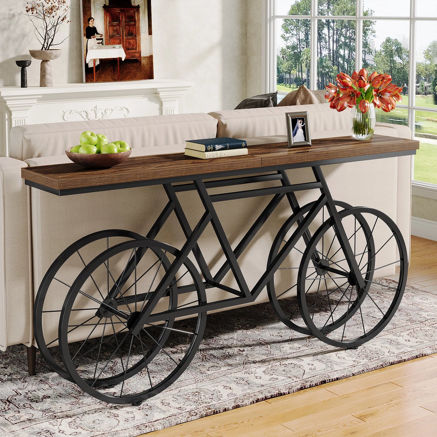 70.9-Inch Extra Long Console Table with Bicycle Metal Base