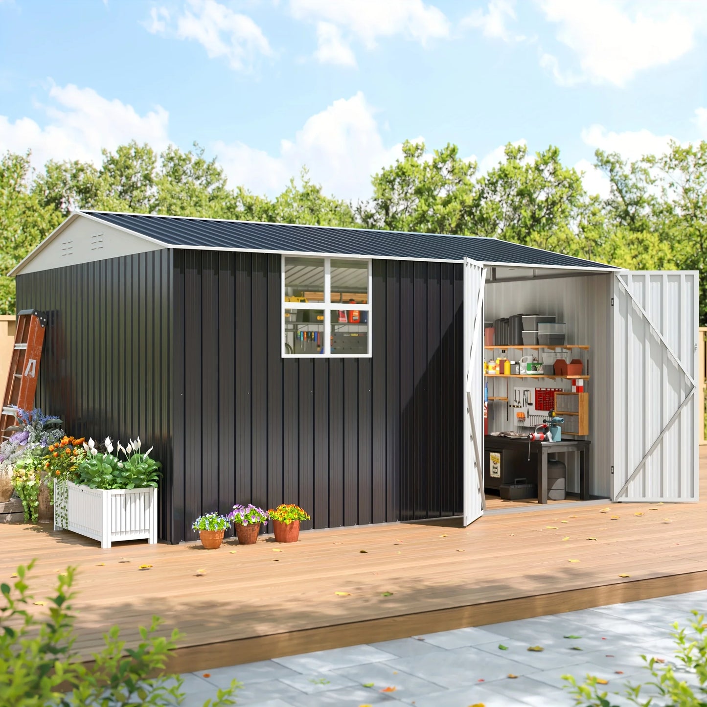 10x12 FT Outdoor Metal Storage Shed with Heavy-Duty Frame